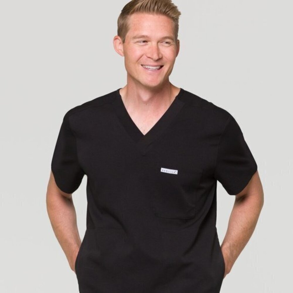 Perilla Black Isaac Scrub Hospital Doctors Medical Nurses Zipper Pockets Small
